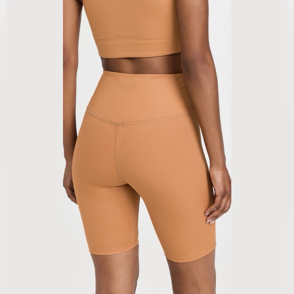 NWT Girlfriend Collective Rib Paloma Bra & Rib Bike Shorts Set in Toffee Brown - Picture 13 of 16